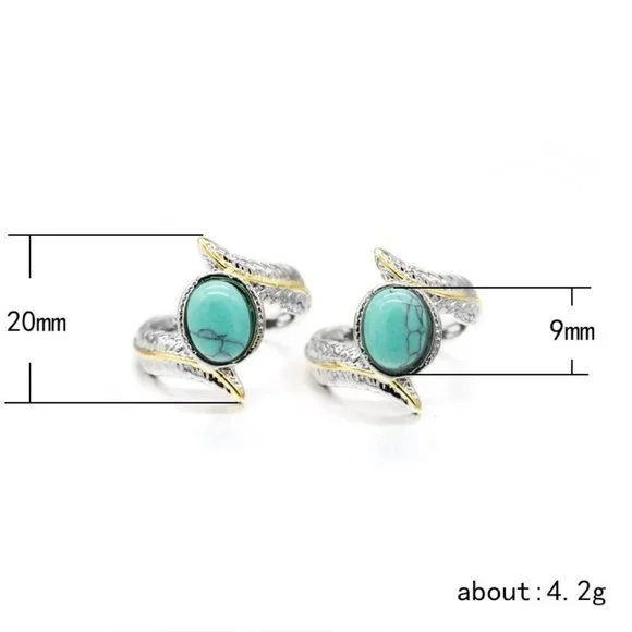 💝925 Silver Plated Green Turquoise Leather Shape Cut Ring, GPMB1514 - Picture 6 of 6